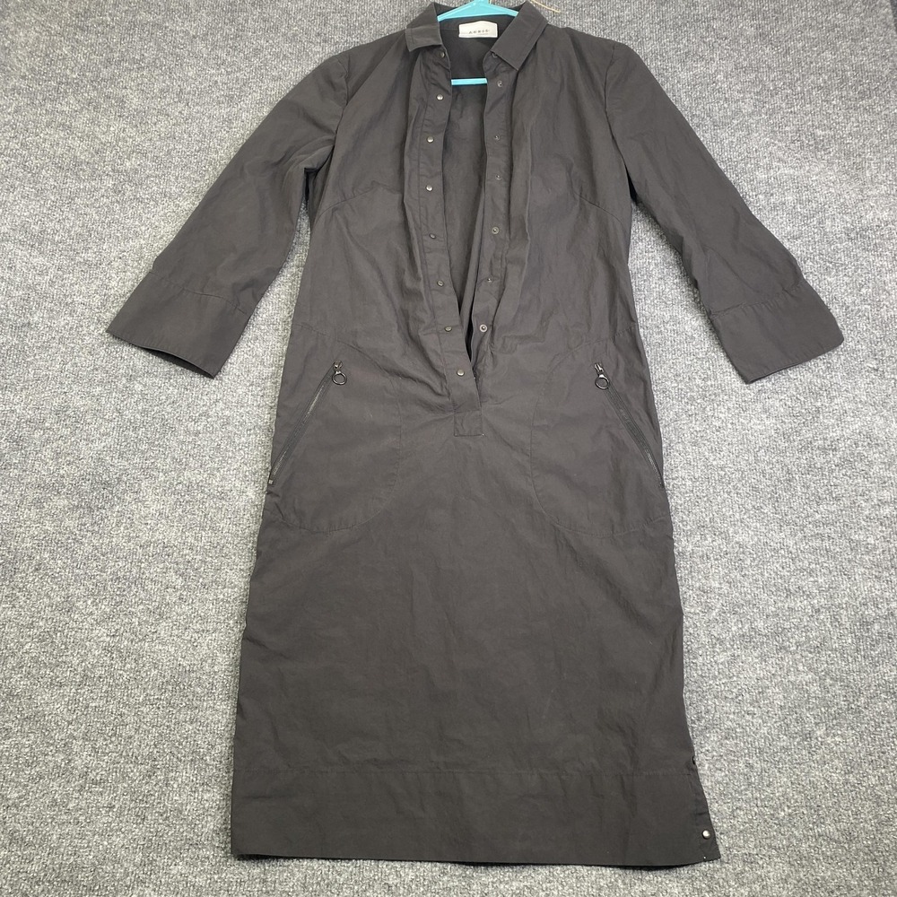 Akris Punto Dress Womens 4 Gray Collared Shirt Midi 3/4 Sleeve Pockets